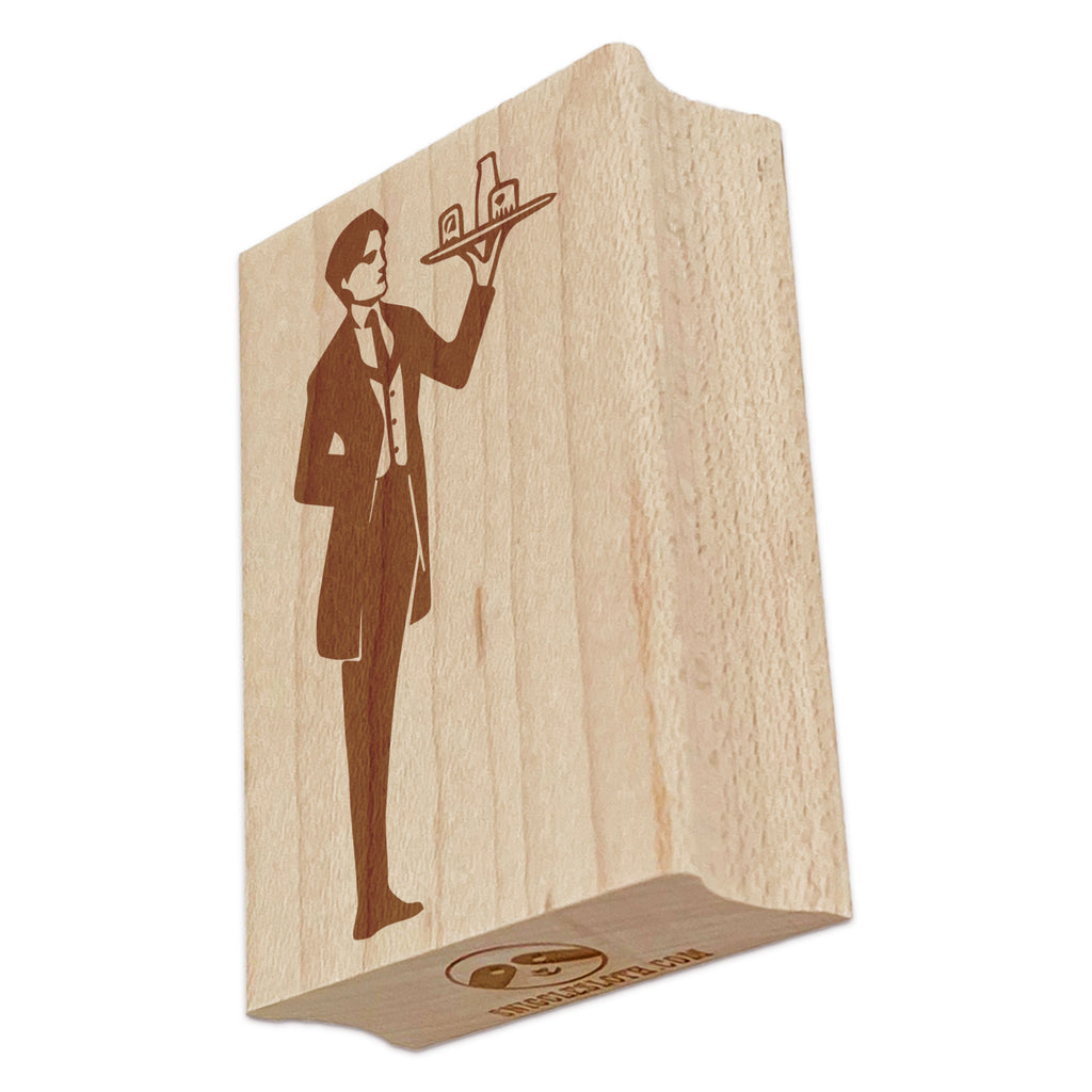 Butler Servant with Tray Rectangle Rubber Stamp for Stamping Crafting