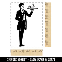 Butler Servant with Tray Rectangle Rubber Stamp for Stamping Crafting