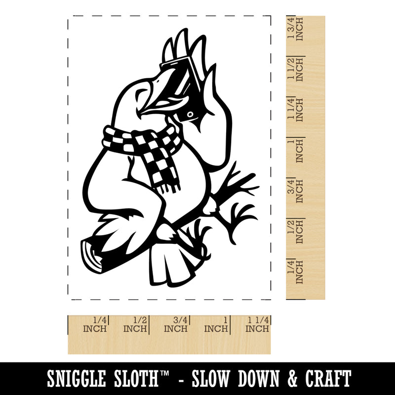 Calling Bird on Phone 12 Days of Christmas Rectangle Rubber Stamp for Stamping Crafting