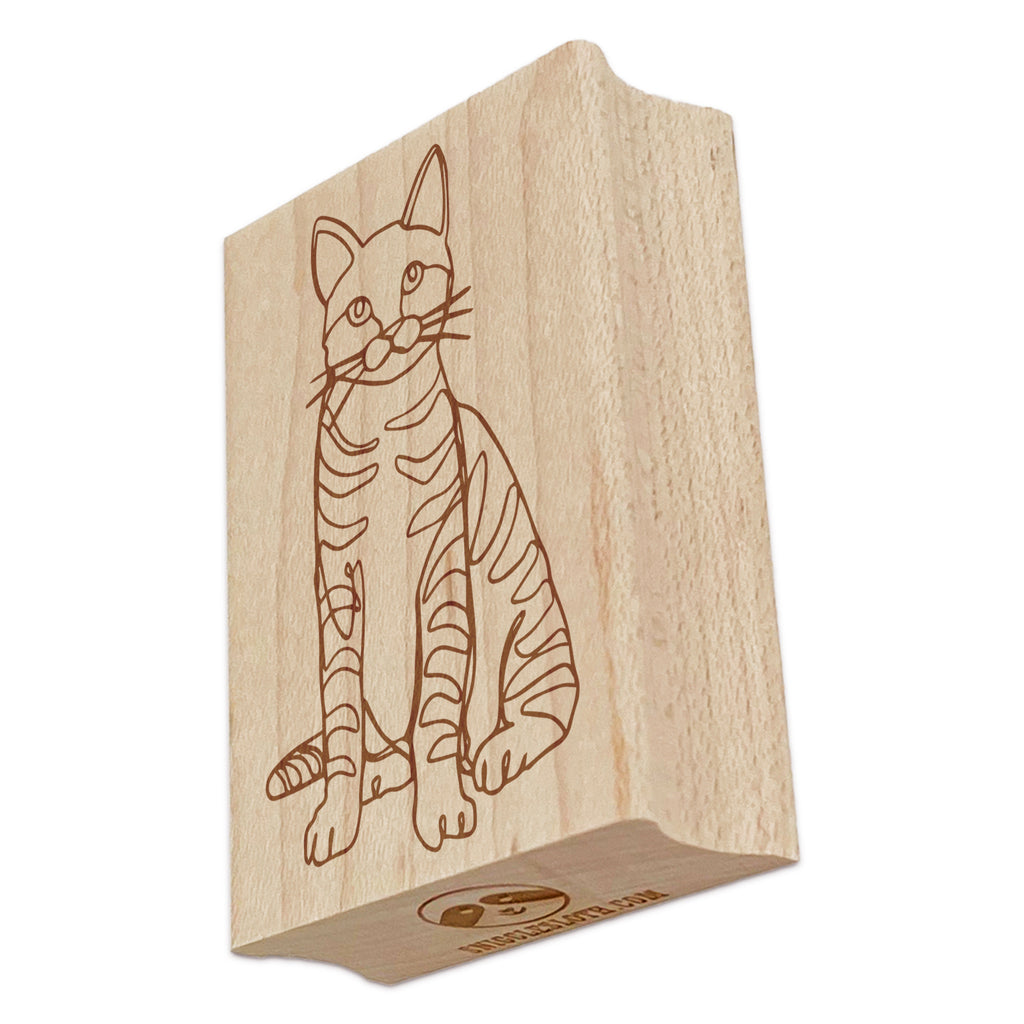 Cat Artsy Contour Line Rectangle Rubber Stamp for Stamping Crafting
