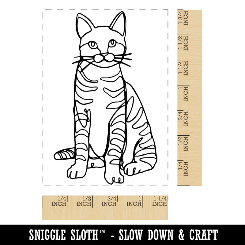 Cat Artsy Contour Line Rectangle Rubber Stamp for Stamping Crafting