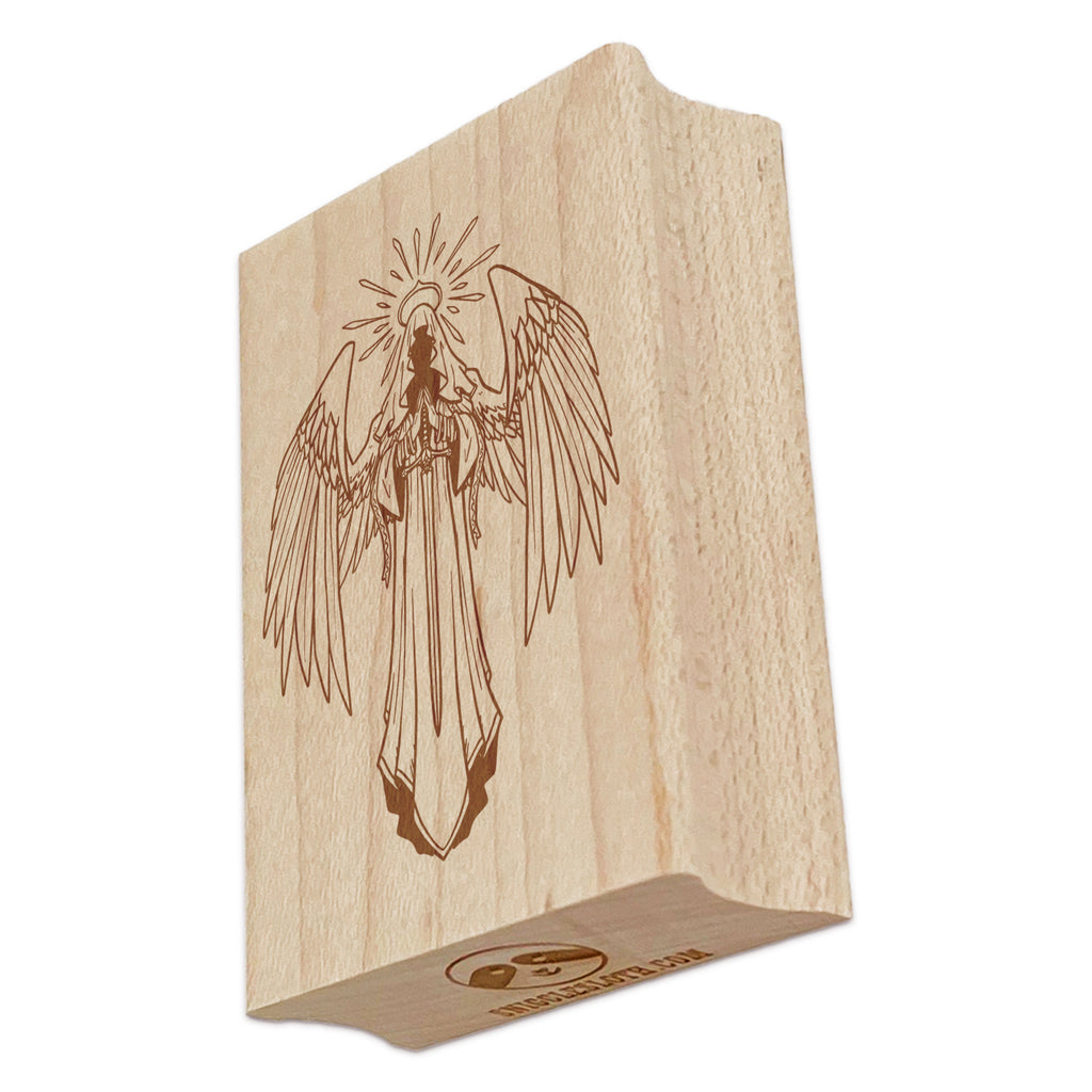 Cloaked Angel with Sword Rectangle Rubber Stamp for Stamping Crafting