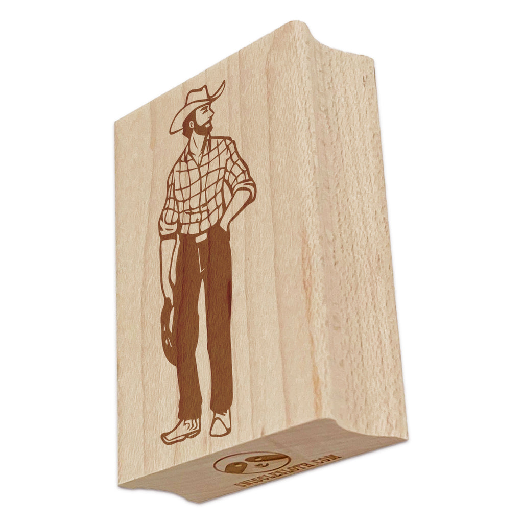 Country Cowboy Man Rectangle Rubber Stamp for Stamping Crafting