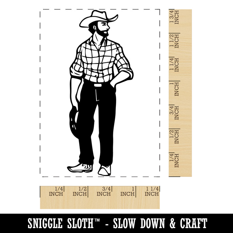 Country Cowboy Man Rectangle Rubber Stamp for Stamping Crafting