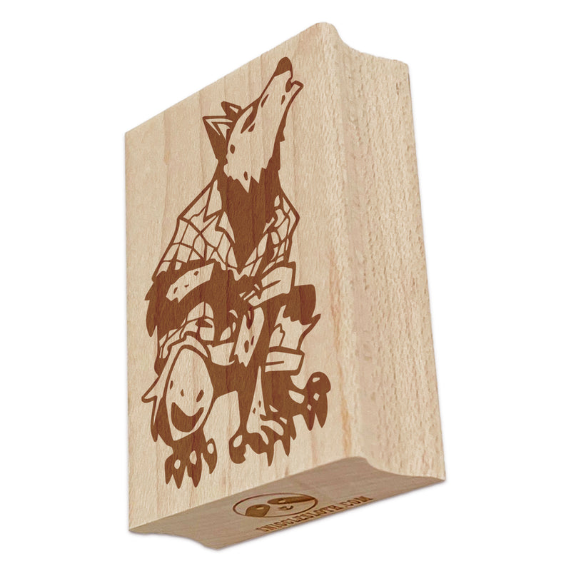 Crouched Howling Werewolf Monster Rectangle Rubber Stamp for Stamping Crafting