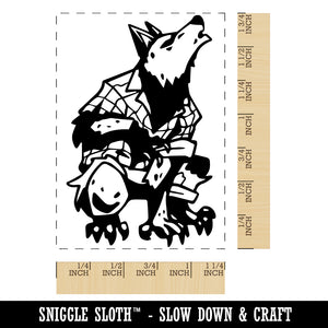 Crouched Howling Werewolf Monster Rectangle Rubber Stamp for Stamping Crafting