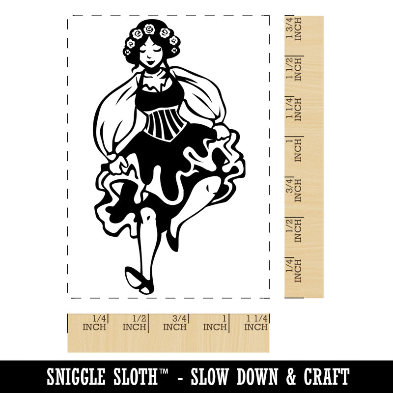 Dancing Lady Maiden Dress 12 Days of Christmas Rectangle Rubber Stamp for Stamping Crafting