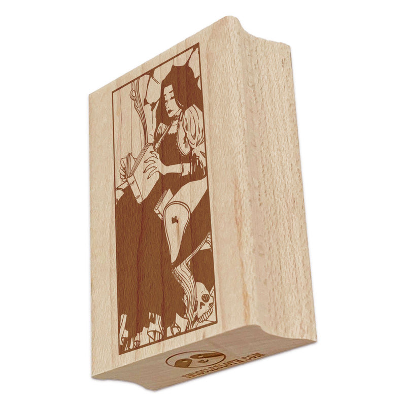 Goth Victorian Girl Reading Book Rectangle Rubber Stamp for Stamping Crafting