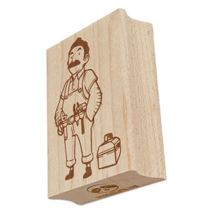 Handyman Dad with Tool Belt and Box Rectangle Rubber Stamp for Stamping Crafting