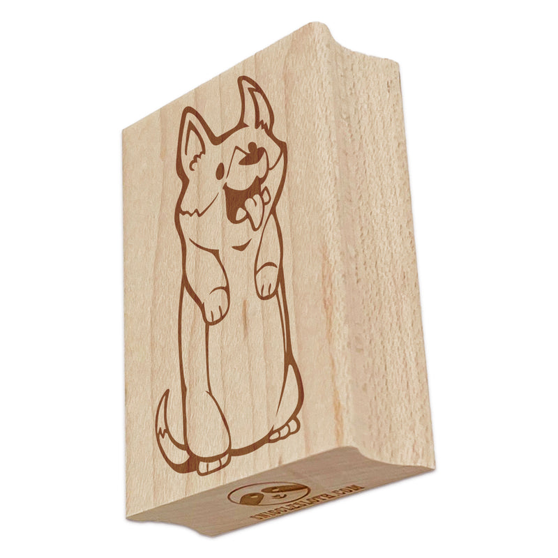 Happy Corgi Dog Standing Tall Rectangle Rubber Stamp for Stamping Crafting