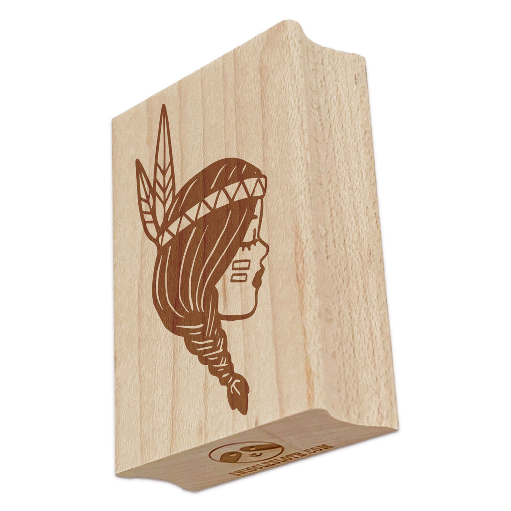 Native American Girl Feather Braid Rectangle Rubber Stamp for Stamping Crafting