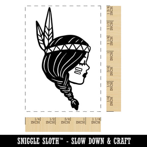 Native American Girl Feather Braid Rectangle Rubber Stamp for Stamping Crafting