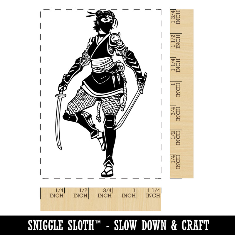 Ninja Woman Shinobi Rogue Rectangle Rubber Stamp for Stamping Crafting