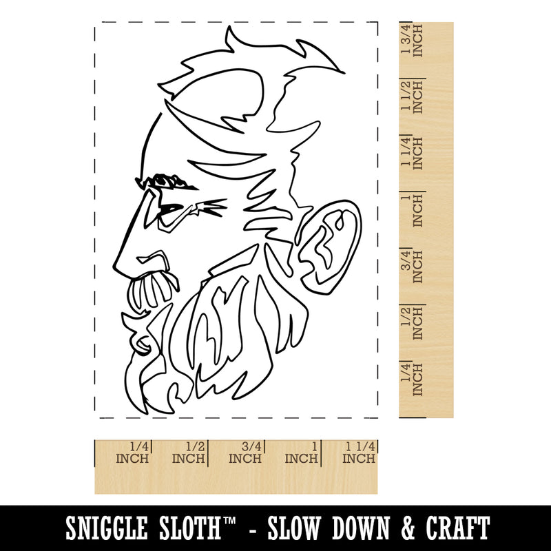 Old Man Profile Artsy Contour Line Rectangle Rubber Stamp for Stamping Crafting