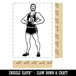 Olympic Athlete Athletic Man Rectangle Rubber Stamp for Stamping Crafting