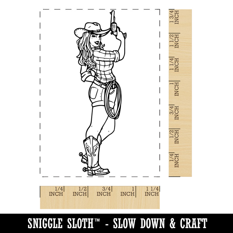 Pin-Up Cowgirl in Cowboy Boots Rectangle Rubber Stamp for Stamping Crafting