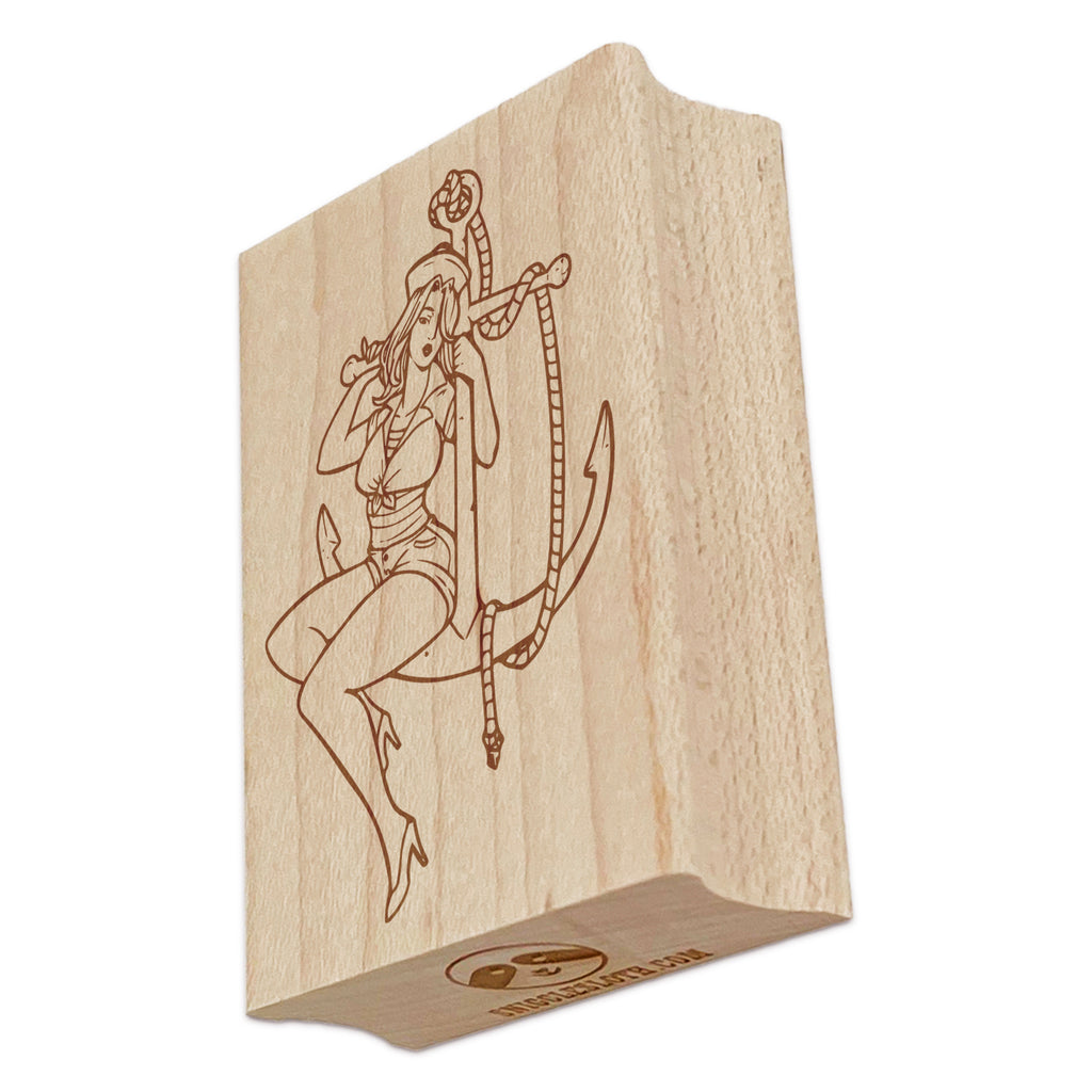 Pin-Up Sailor Woman on Anchor Rectangle Rubber Stamp for Stamping Crafting