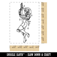 Pin-Up Space Woman Science Fiction Rectangle Rubber Stamp for Stamping Crafting