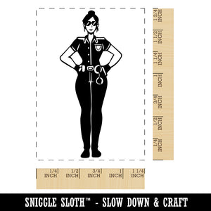 Police Woman Officer Cop Rectangle Rubber Stamp for Stamping Crafting
