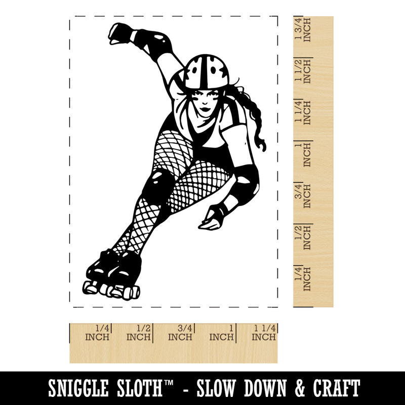Roller Derby Girl Skates Skater Rectangle Rubber Stamp for Stamping Crafting