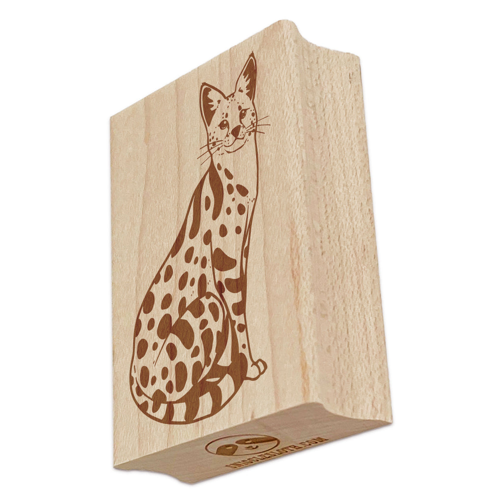 Serval Spotted Wild Cat Rectangle Rubber Stamp for Stamping Crafting