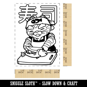 Sushi Chef Cat Cutting Fish Rectangle Rubber Stamp for Stamping Crafting