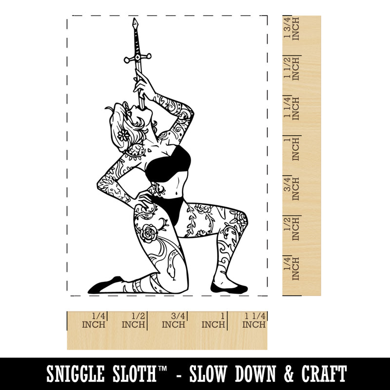 Sword Swallowing Woman Carnival Circus Rectangle Rubber Stamp for Stamping Crafting