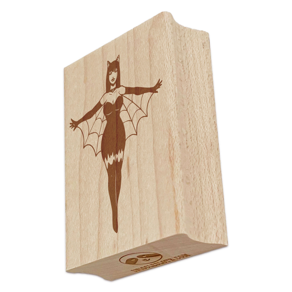 Bat Vampire Woman Goth Halloween Rectangle Rubber Stamp for Stamping Crafting