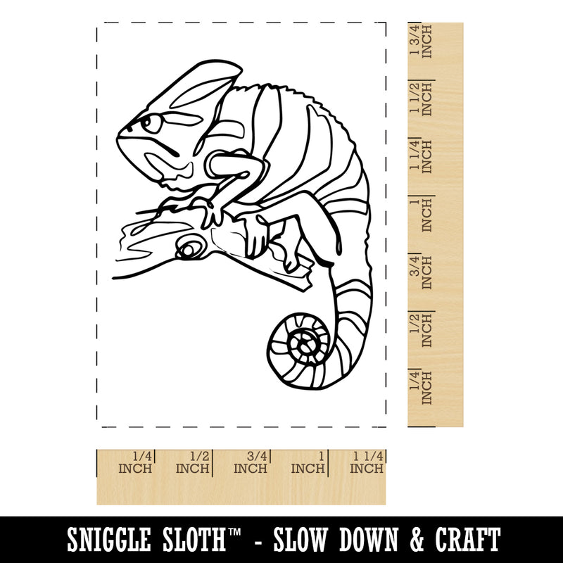 Veiled Chameleon Artsy Contour Line Rectangle Rubber Stamp for Stamping Crafting