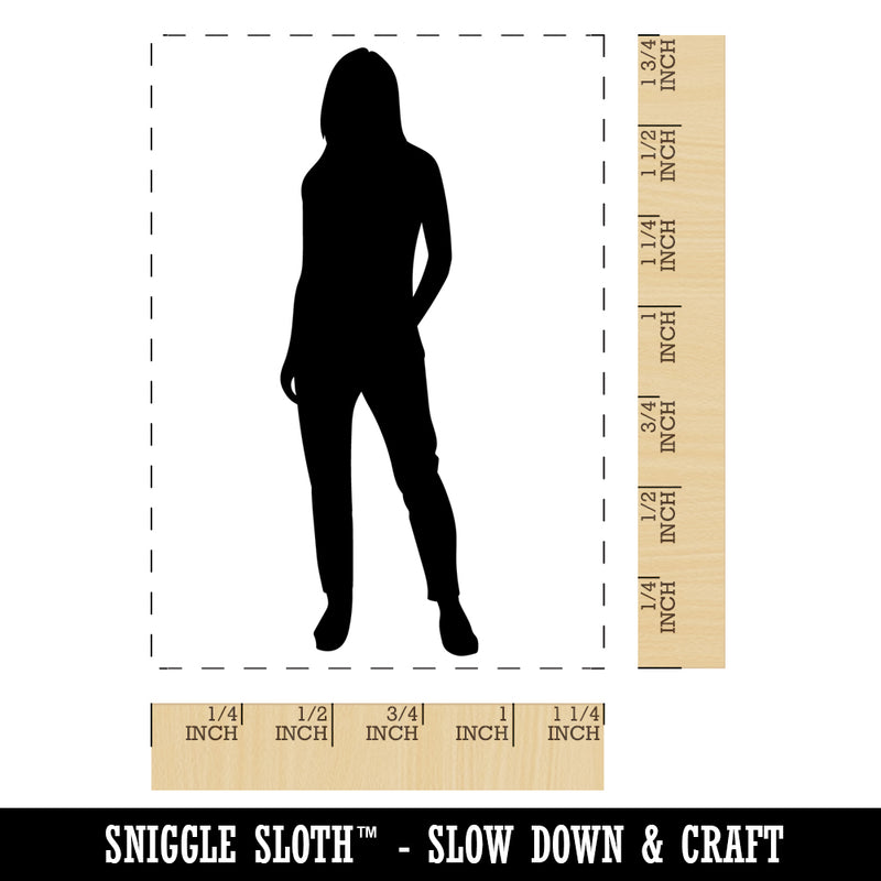 Woman Person Silhouette Rectangle Rubber Stamp for Stamping Crafting