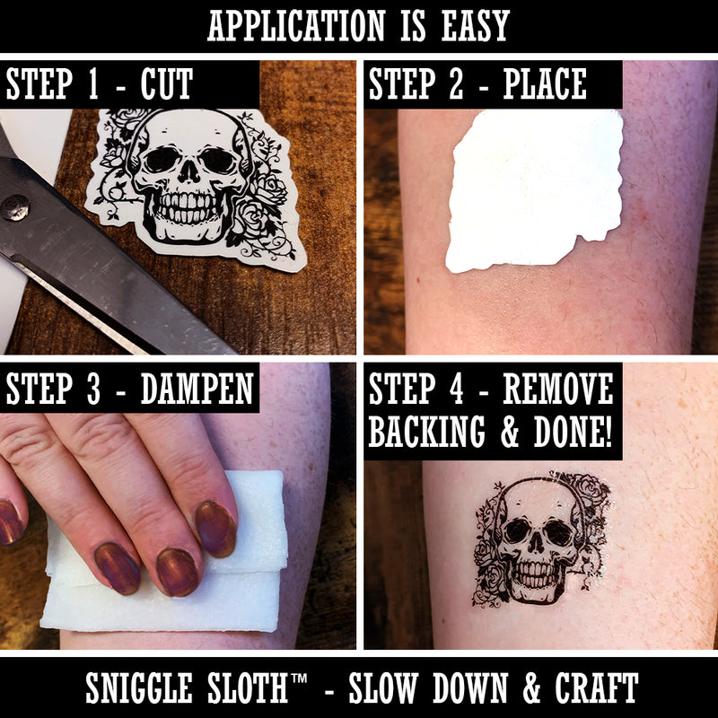 Happy Floral Sugar Skull Dia De Los Muertos Temporary Tattoo Water Resistant Fake Body Art Set Collection