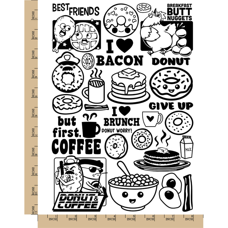 Breakfast Brunch Pancakes Donuts Bacon Eggs Temporary Tattoo Water Resistant Fake Body Art Set Collection
