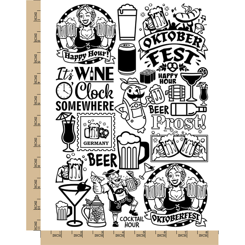 Cocktails Wine Beer German Oktoberfest Temporary Tattoo Water Resistant Fake Body Art Set Collection