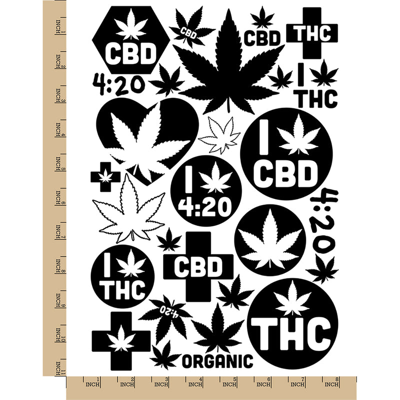 Marijuana Leaf CBD THC 420 Temporary Tattoo Water Resistant Fake Body Art Set Collection