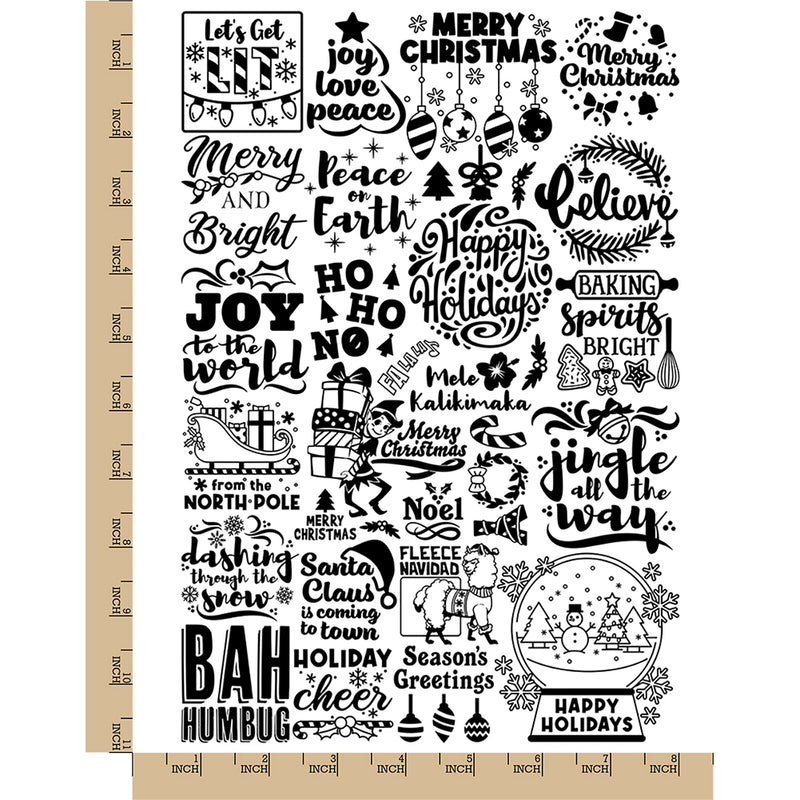 Merry Christmas Holiday Sayings Greetings Temporary Tattoo Water Resistant Fake Body Art Set Collection