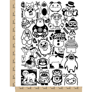 Yetis and Winter Animals Temporary Tattoo Water Resistant Fake Body Art Set Collection