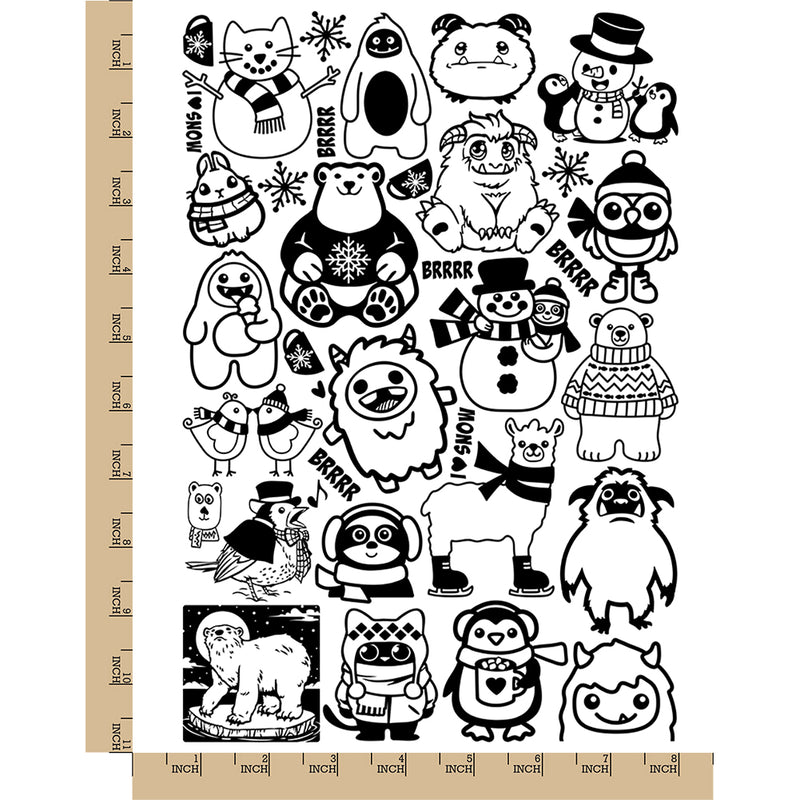 Yetis and Winter Animals Temporary Tattoo Water Resistant Fake Body Art Set Collection