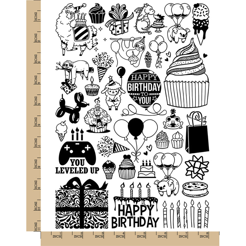 Birthday Party Celebration Temporary Tattoo Water Resistant Fake Body Art Set Collection