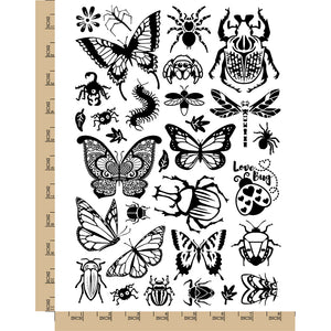 Bugs Insects Arachnids Butterflies Temporary Tattoo Water Resistant Fake Body Art Set Collection