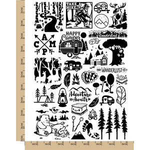 Camping Hiking Backpacking Forest Mountains Temporary Tattoo Water Resistant Fake Body Art Set Collection