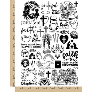 Christian Catholic Religion Temporary Tattoo Water Resistant Fake Body Art Set Collection