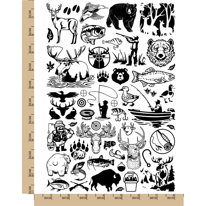 Outdoors Animals Hunting and Fishing Temporary Tattoo Water Resistant Fake Body Art Set Collection
