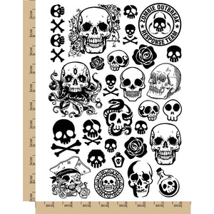 Spooky Human Skulls Temporary Tattoo Water Resistant Fake Body Art Set Collection