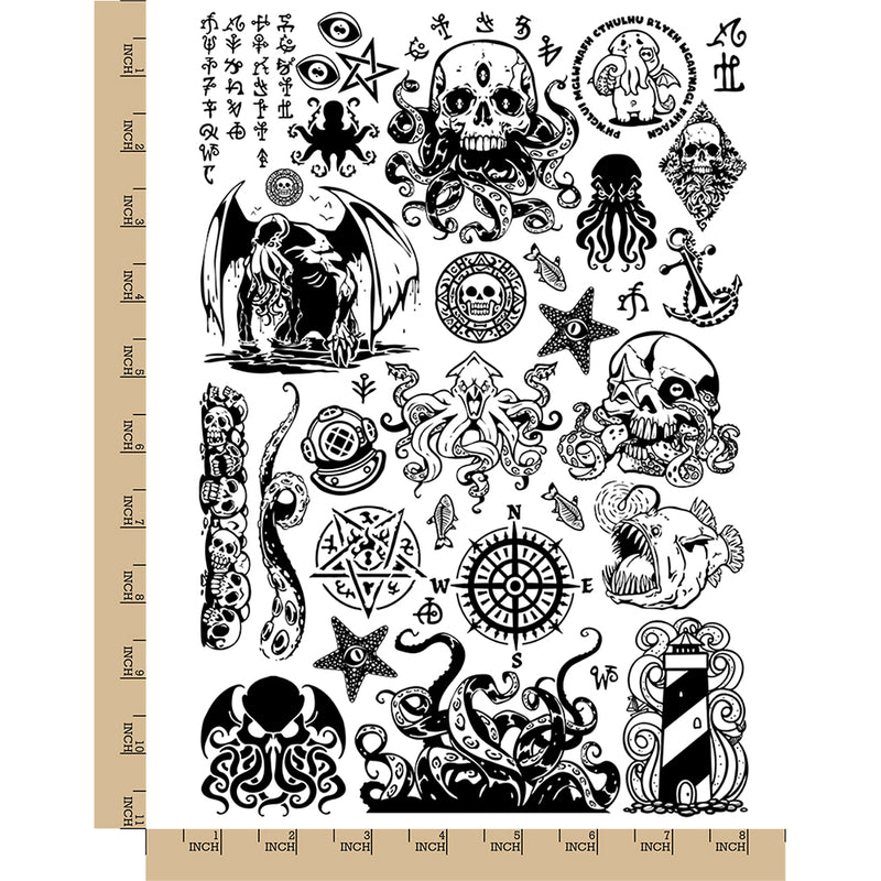 Cthulhu Tentacles Octopus Eldritch Horror Temporary Tattoo Water Resistant Fake Body Art Set Collection