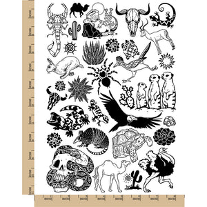 Desert Cactus Animals Southwestern Temporary Tattoo Water Resistant Fake Body Art Set Collection