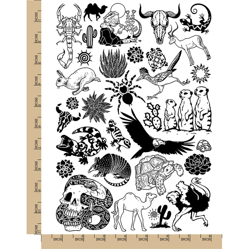 Desert Cactus Animals Southwestern Temporary Tattoo Water Resistant Fake Body Art Set Collection