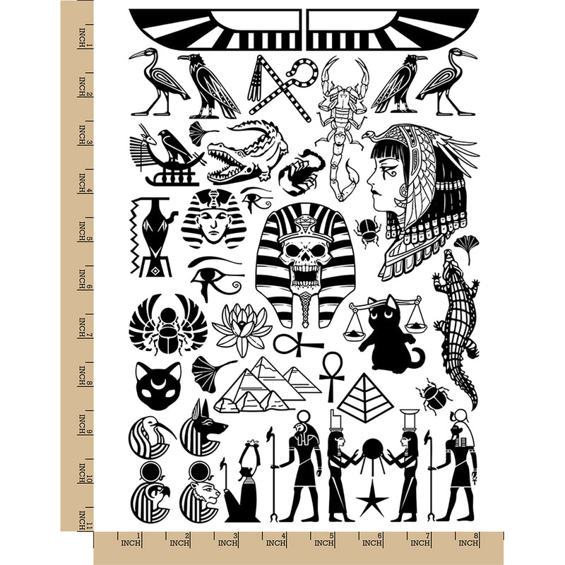 Egypt Egyptian Hieroglyphs Pyramids Pharaoh Temporary Tattoo Water Resistant Fake Body Art Set Collection