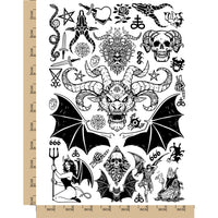 Evil Demons Devils Satanic Halloween Temporary Tattoo Water Resistant Fake Body Art Set Collection