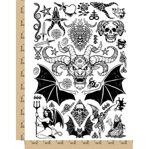 Evil Demons Devils Satanic Halloween Temporary Tattoo Water Resistant Fake Body Art Set Collection