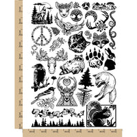 Forest Animals Flora Fauna Plants Temporary Tattoo Water Resistant Fake Body Art Set Collection